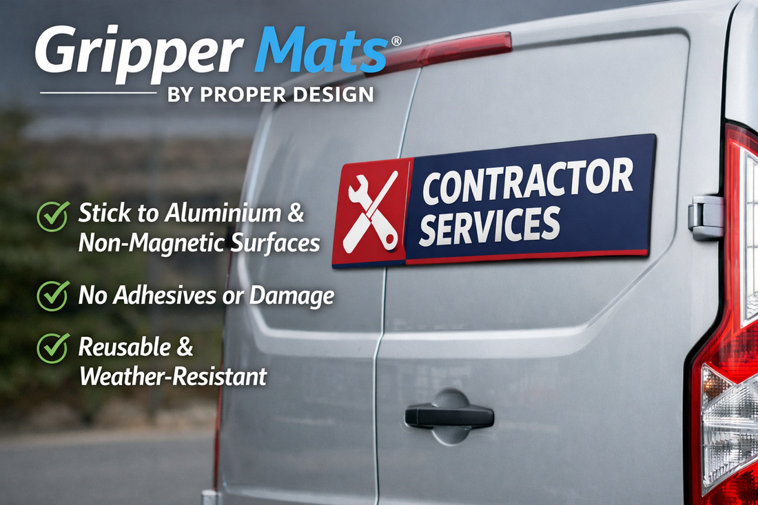 Gripper Mats by Proper Design solving magnetic sign problems on aluminium vehicles