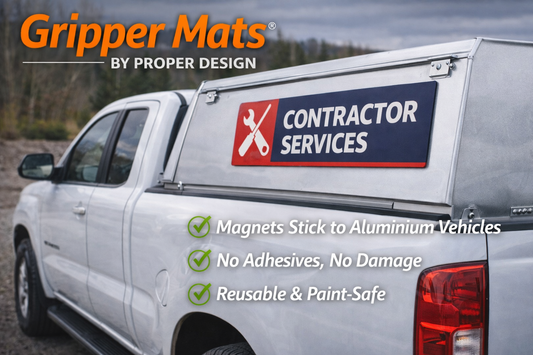 Reusable Gripper Mats by Proper Design for magnetic signs on aluminium vehicles