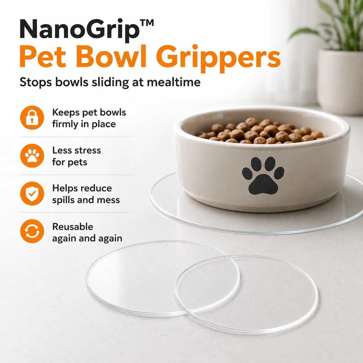 Nano Grip Pet Bowl Grippers hold pet bowls in place