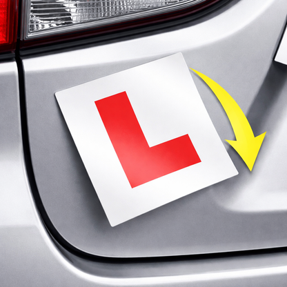 L plate falling off car