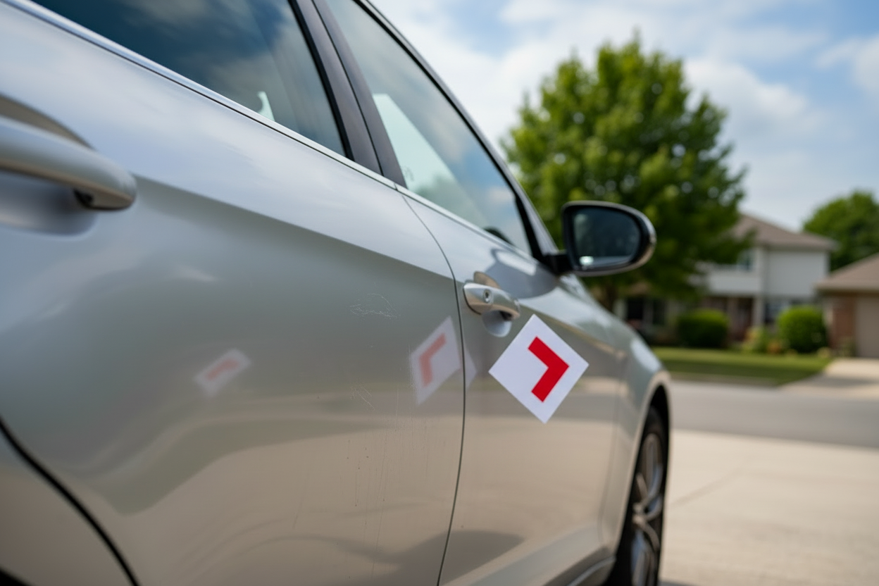L Plate flying off car