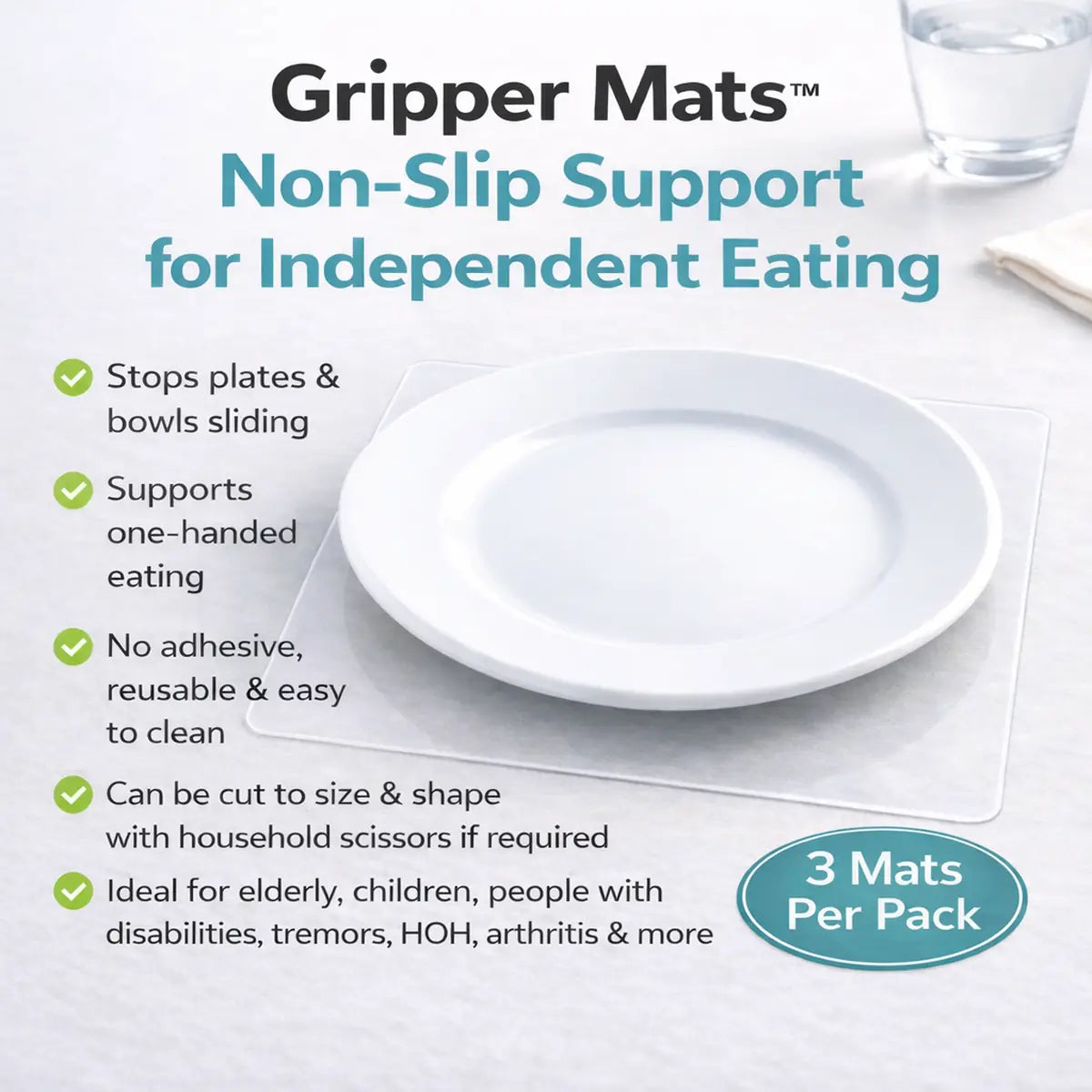 Gripper Mats™ – Non-Slip Support for Independent Eating (3 Mats Per Pack)